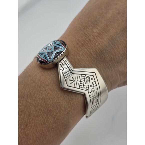 RMT Carolyn Pollack Relios 925 Sterling Southwestern Inlaid Stone Cuff Bracelet - Picture 2 of 15
